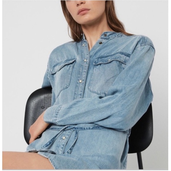 All Saints Loe Snap Front Denim Shirt Dress Size XS - Picture 3 of 9